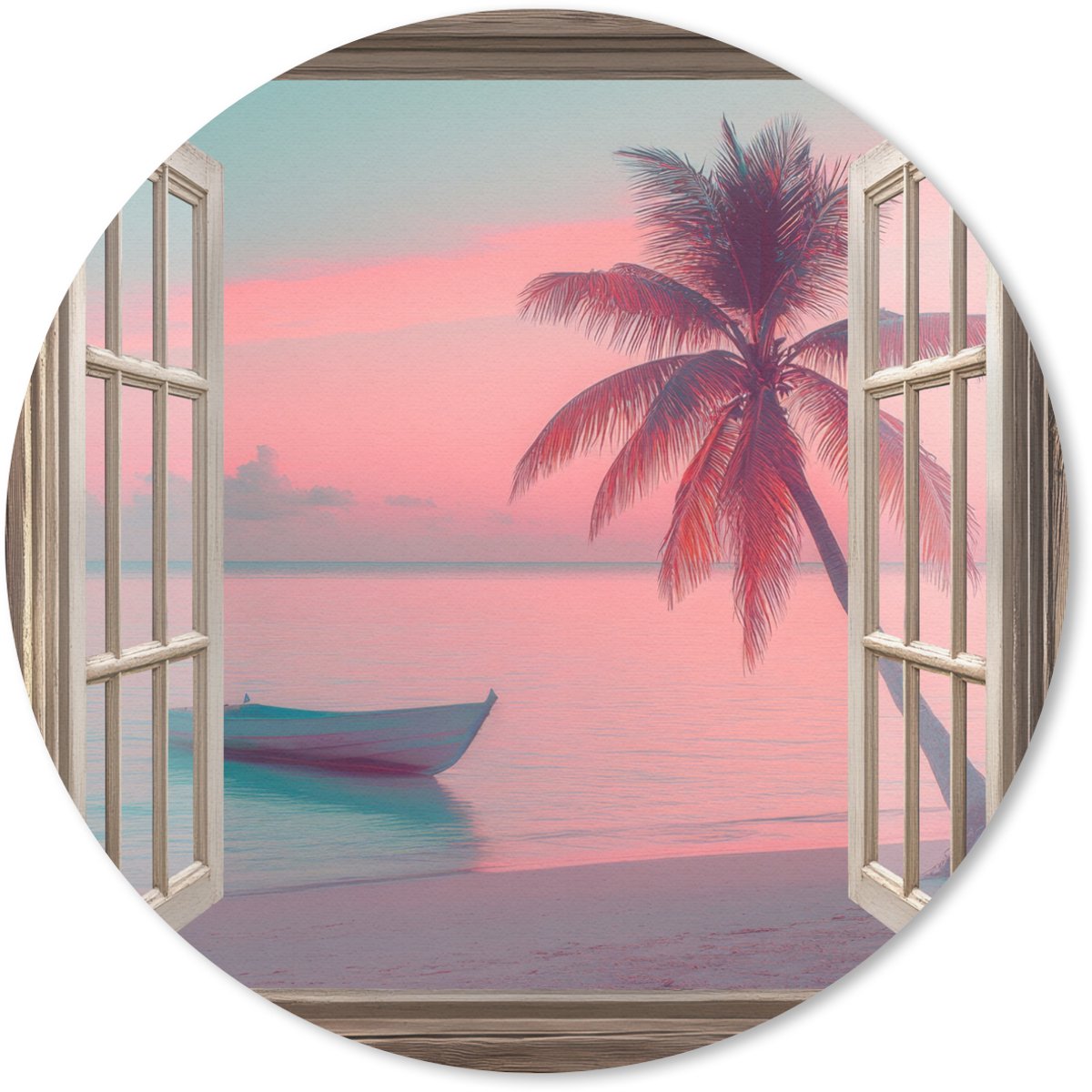 Muismat rond 30x30 cm - Mousepad Doorkijk - Strand - Palmboom - Tropisch - Ronde muismatten