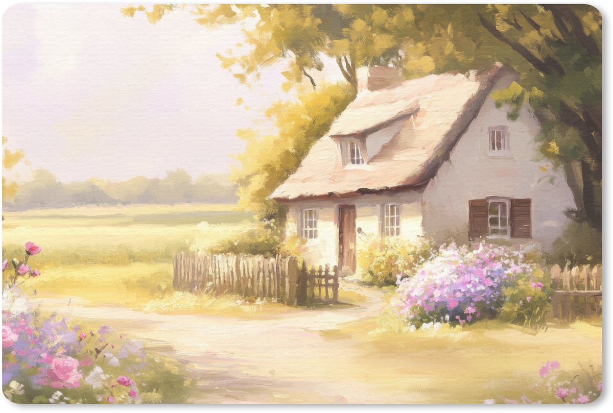 Muismat 27x18 cm - Mousepad Huisje - Hout - Bloemen - Muismatten