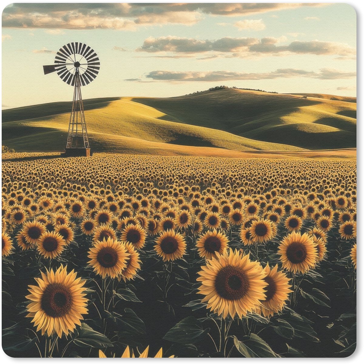 Muismat 30x30 cm - Mousepad Zonnebloem - Veld - Windmolen - Muismatten