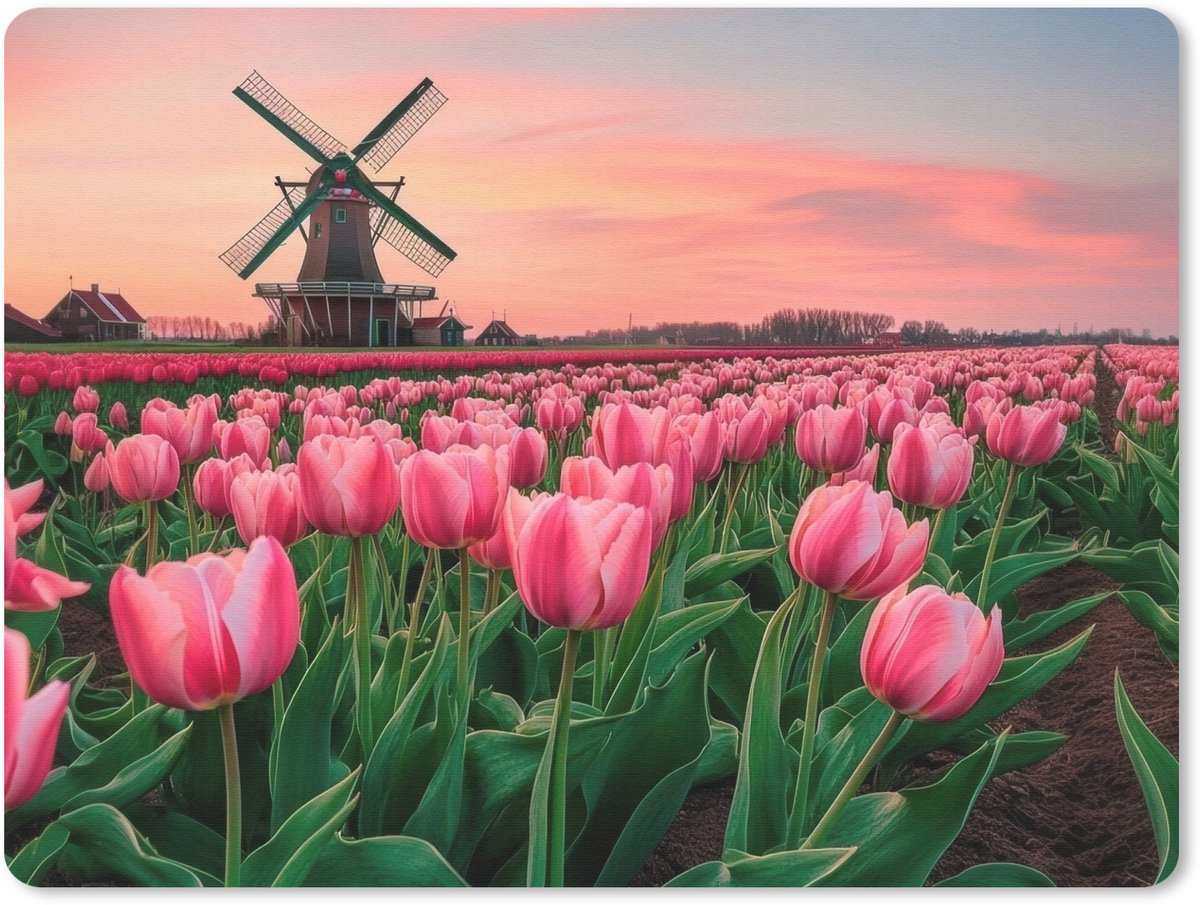 Muismat 23x19 cm - Mousepad Tulpen - Molen - Nederland - Muismatten