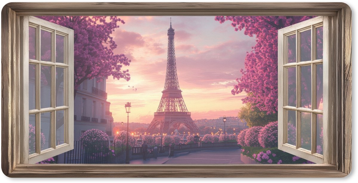 Muismat XXL 80x40 cm - Bureau onderlegger - Bureau mat Doorkijk - Parijs - Eiffeltoren - Roze - Kersenbloesem - Bureaumat - Gaming mousepad xl - Bureaulegger groot - Computer deskmat