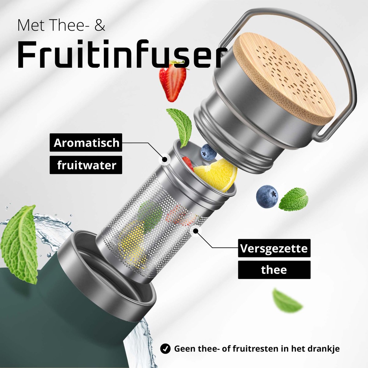 bemaxx Drinkfles met Rietje RVS Thermosfles ACTIVE FLASK (3 Drinkdoppen met Infuser), Volwassenen Kinderen, BPA-Vrij + Lekvrij | 1 Liter/500 ml Isoleerfles, Vacuüm Waterfles Sport Fitness Fietsen Water Fles Waterbidon Sportbidon thumbnail 4