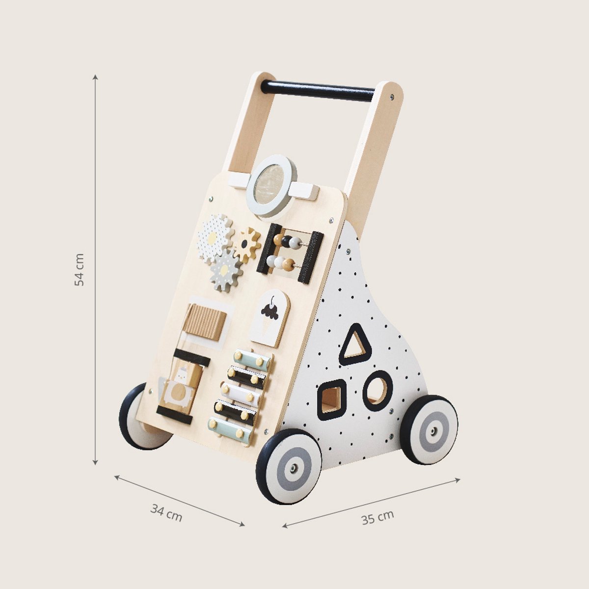 Petite Amélie ® Houten Loopwagen 1 jaar - Babywalker als Looptrainer - Stimuleert Motoriek & eerste Stapjes - Eindeloos Speelplezier (van Xylofoon, Vormenstoof tot Spiegeltje) - Naturel – foto 4