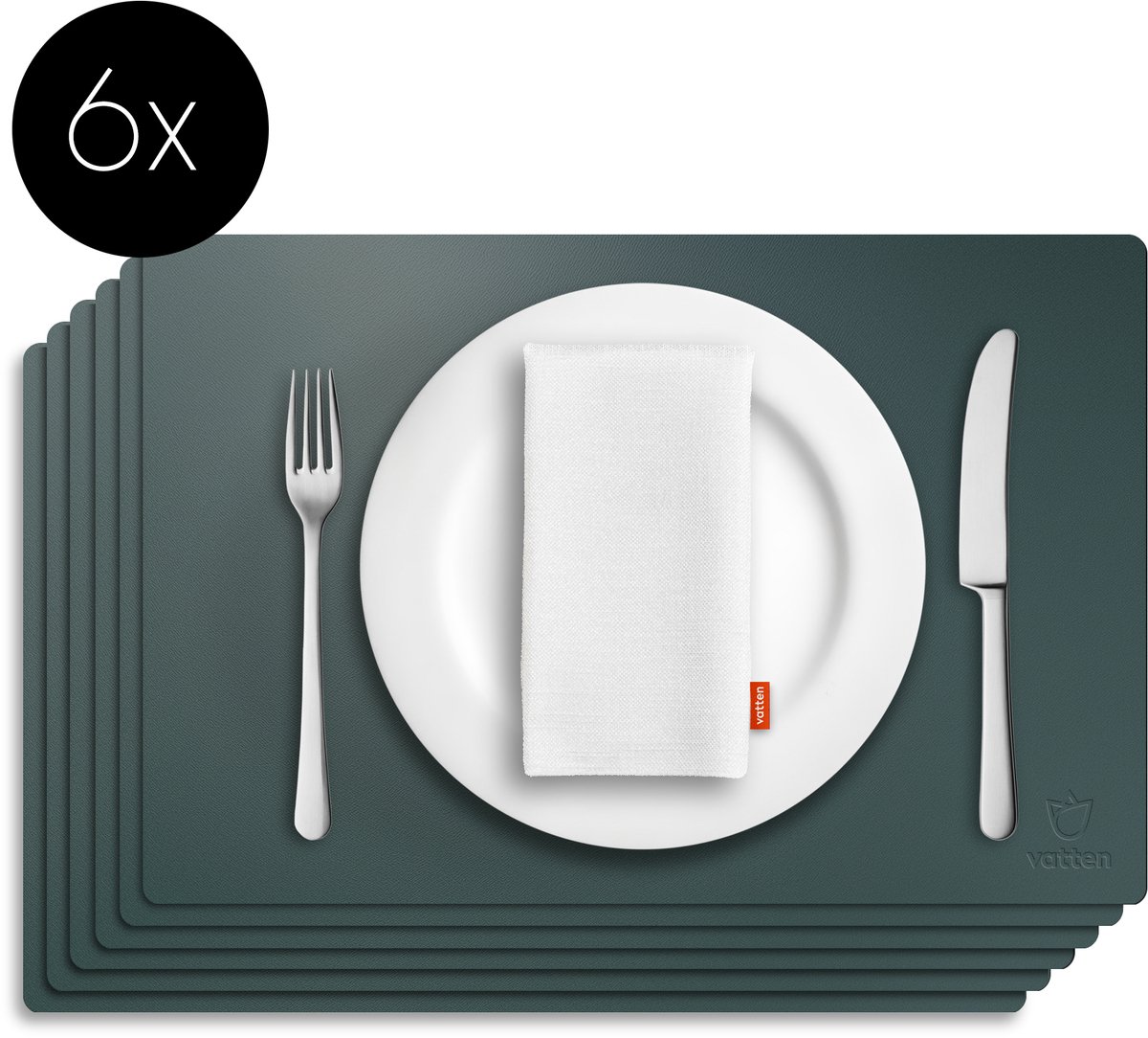 Vatten® Lederlook Placemats - 6 Stuks - 45 x 30 cm - Donkergroen