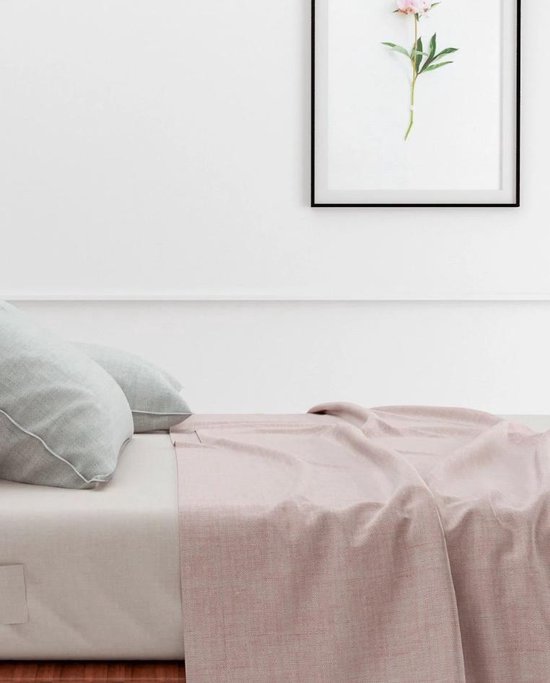 Elegante Linnen Look Laken Roze | 160x290 | Ademend En Ventilerend | Fijn Geweven