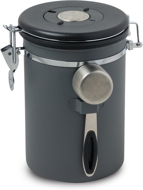 Boîte de conservation de Café Castagnola - Boîte hermétique avec échappement de CO2 - Boîte de conservation pour Café, Grains de café, Thee, sucre, etc. - Boîte de conservation 1,8 L - Grijs