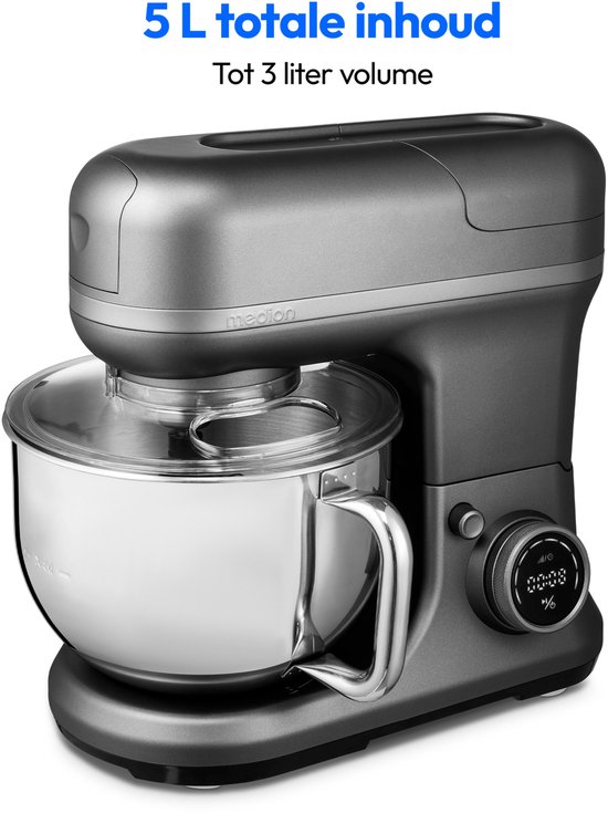 MEDION 4 in 1 universele keukenmachine (1200 watt, 8 standen, mengen kneden roeren hakken, ijskom voor het bereiden van ijs, digitaal display, MD18440) Titanium van Medion — afbeelding 5
