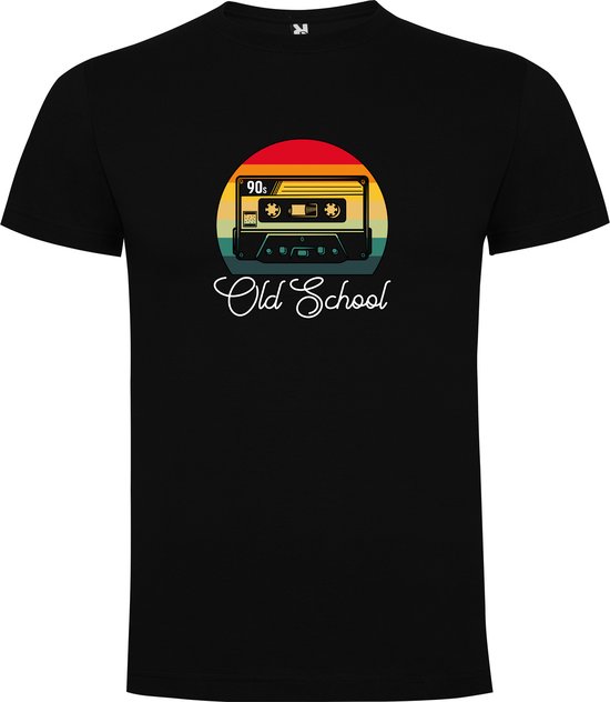 Zwart T-Shirt met Kleurrijke print “ 90's Old School Cassettebandje – de Jaren 90 – Good Times “ Print Full Color Maat XL