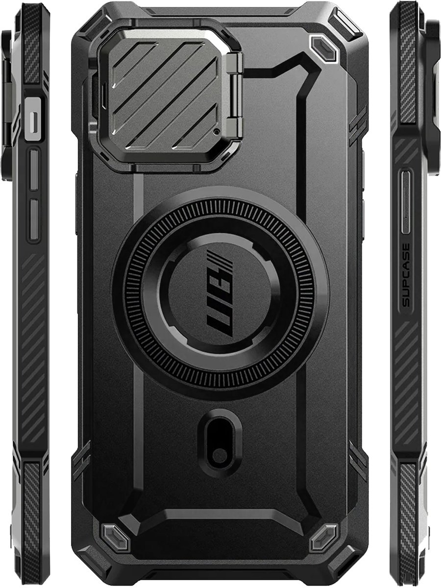 SUPCASE UB Pro MagXT Hoesje Geschikt voor Apple iPhone 17e / 16e - Back Cover met Camera Protector Kickstand - Compatibel met MagSafe - Extra Camera Bescherming - Zwart