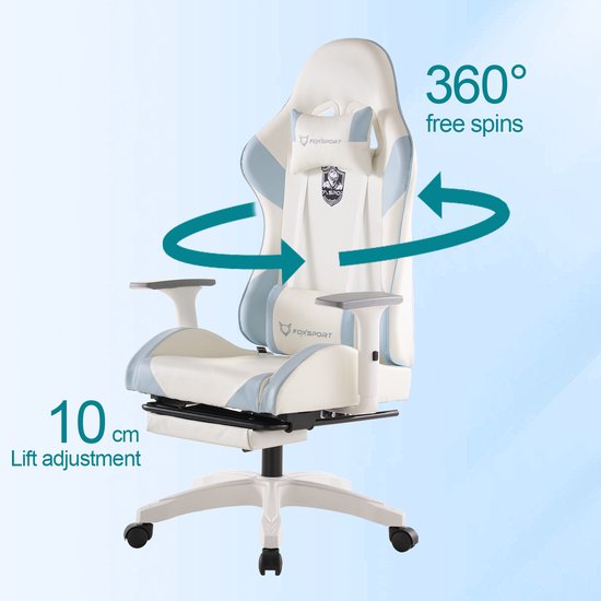 ALFORDSON Gamingstoel, gamingstoel met massage-lendensteun, ergonomische draaistoel met hoofdsteun, in hoogte verstelbaar, materiaal van stof, zwart