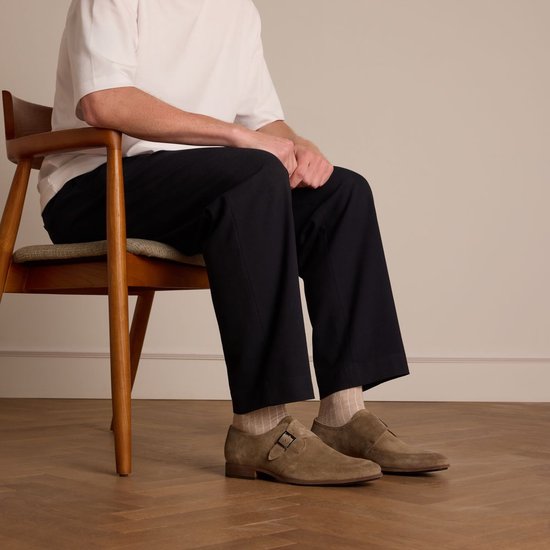 Manfield Heren Taupe suède gespschoenen Maat 47 bol