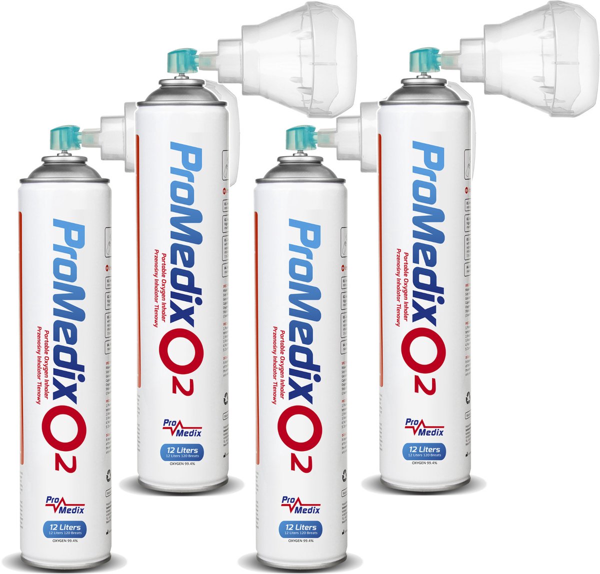Promedix PR-994 - Set van 4 stuks Draagbare zuurstofinhalator in een blik 99,4% O2 12L