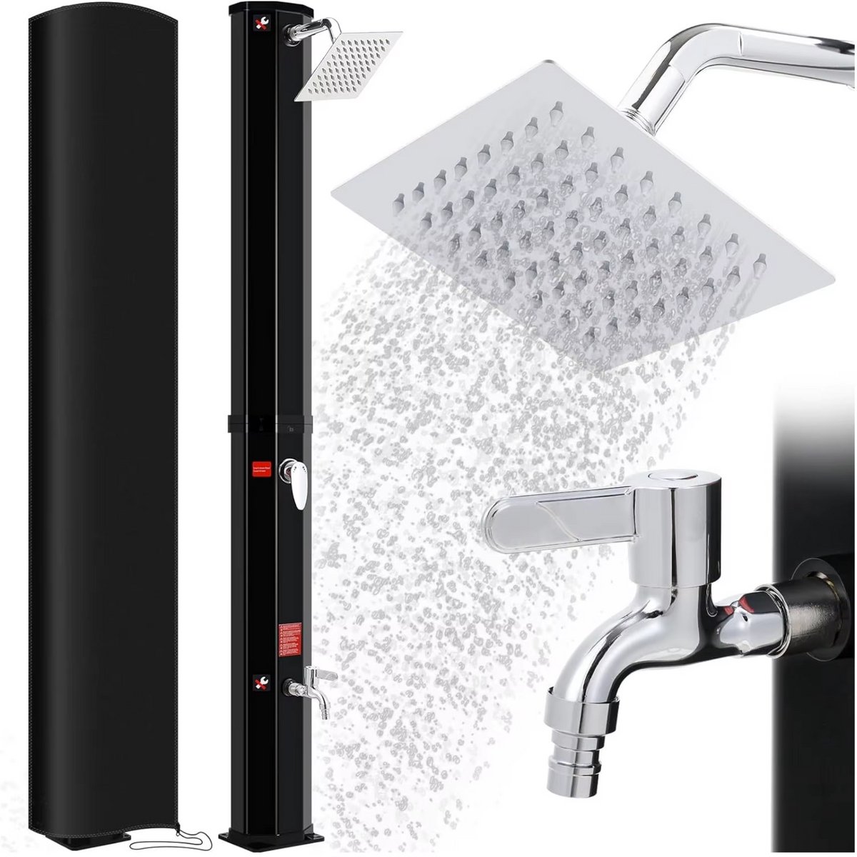 Vrijstaande Buiten Douche - Zwart - Tuindouche - Sauna douche - 360° Zonne-energie Douchekop en Voetspoeluitloop - Temperatuurgestuurd tot 60°C - Met Deksel - 60L thumbnail 4