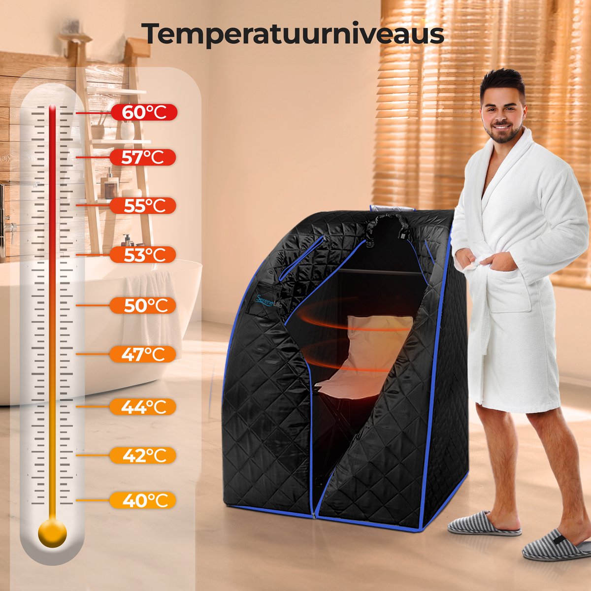 SereneLife, Infrarood Sauna, Thuis Sauna, Éénpersoons Draagbare Sauna met Verwarmde Voetmat, Draagbare Stoel en Bedrade Controller voor Timer en Automatische Warmte-instellingen thumbnail 3