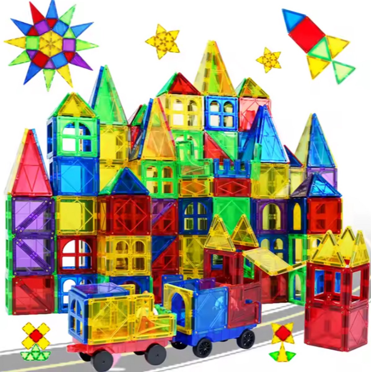 CS® Magnetische speelgoed - magnetische blokken - Magnetische tegels- 100 stuks - incl. 2 autos