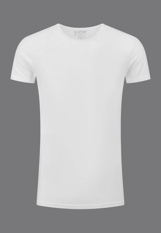Wit Slater t-shirt met ronde hals en korte mouwen, 95% organisch katoen en 5% elastan.