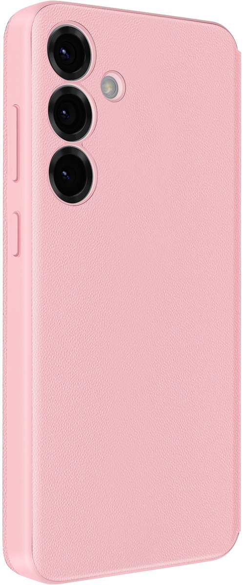 Avizar Leren hoesje Geschikt voor Samsung Galaxy S25 Display Venster kaarthouder, Roze