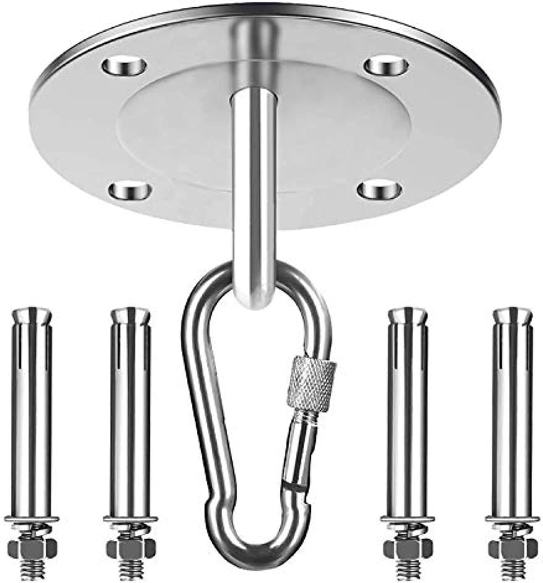 New Age Devi - Multifunctionele Ophanghaak voor Plafond - Bokszak Schommelstoel en Hangstoel - Geschikt voor Binnen en Buiten - Roestvrij Staal - 100kg Draagvermogen - 180 Rotatie