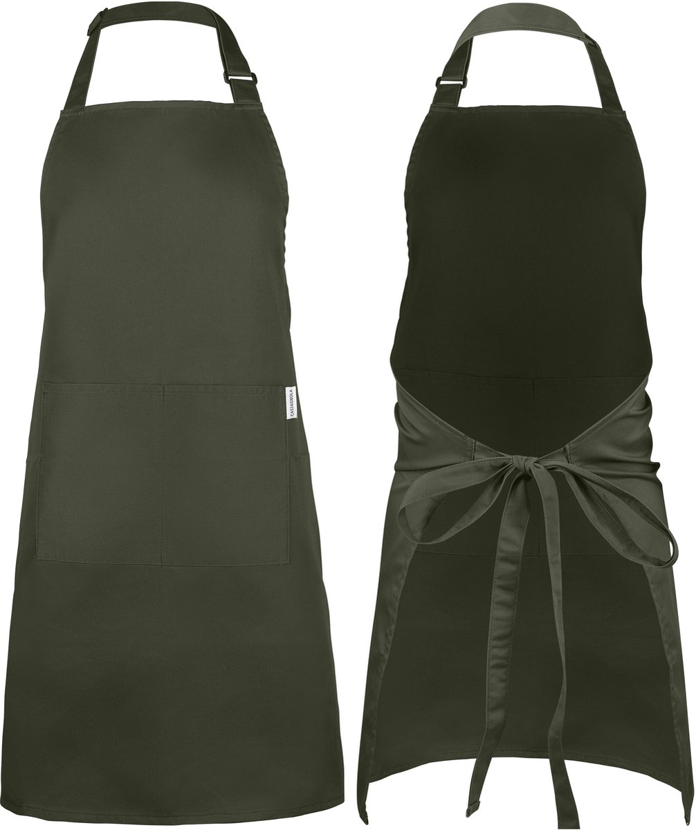 Castagnola keukenschort - Water- en vuilafstotend - Professioneel Kookschort - Schort voor Dames en Heren - Horeca Sloof - Unisex - Verstelbare Gesp - Extra Grote Vakken - Groen