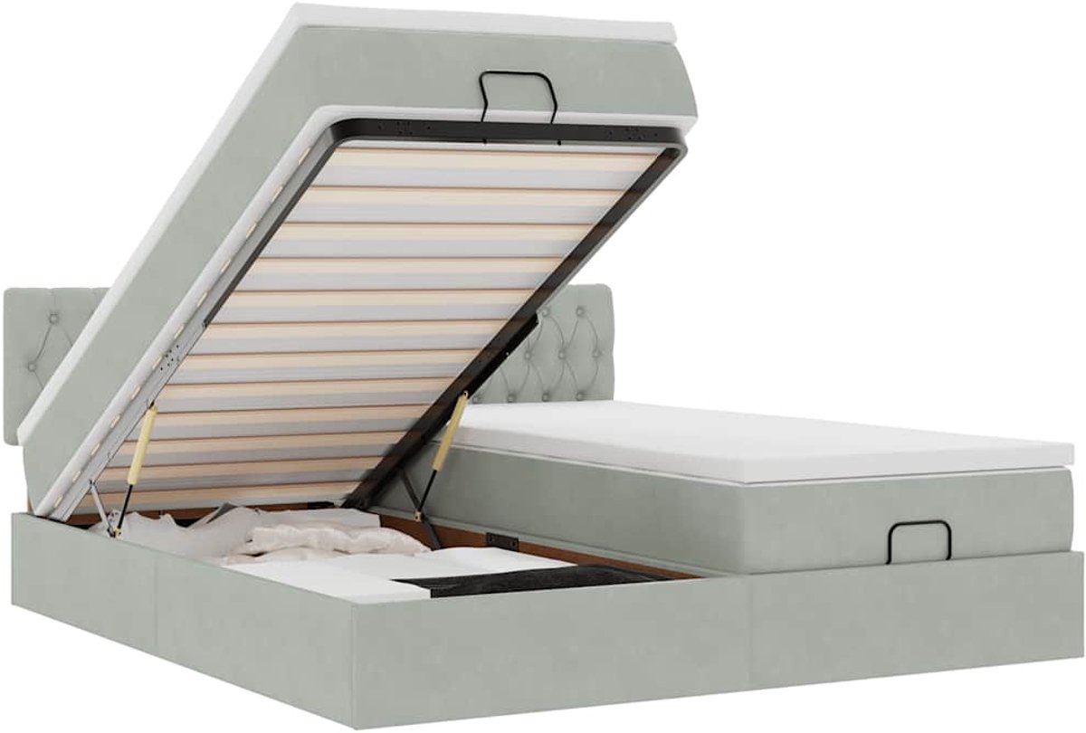 vidaXL - Ottoman - bed - met - matrassen - 160x200cm - fluweel - lichtgrijs
