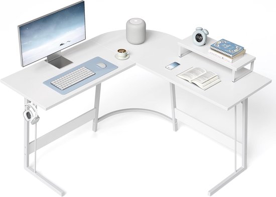 Sierra Gamingtafel 120 x 120 x 75 cm, bureau met monitorstandaard, hoekbureau, L-vorm, computertafel, wit