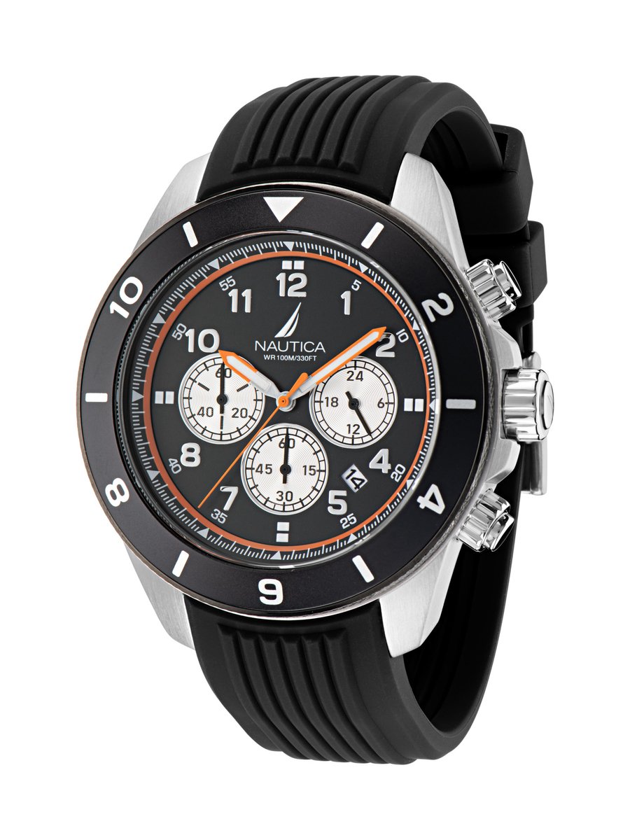 Nautica Nautica One Analoog Horloge Zwart Case: 100% Roestvrij Staal | Armband: 100% Siliconen 48 mm NAPNOS403