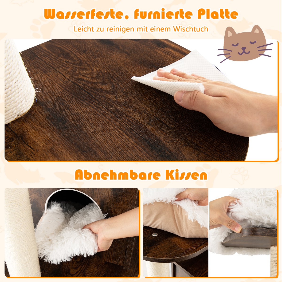 Costway 175 cm grote krabpaal van hout, 6-traps kattenkrabpaal groot, kattenspeelhuis met holte en 5 matten, activiteitenboom, kattenmeubel, klimboom, kattenhuis, kattenboom, donkerbruin thumbnail 2