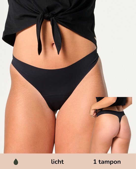 Moodies menstruatie ondergoed - Lasercut String - licht kruisje - maat S - Zwart