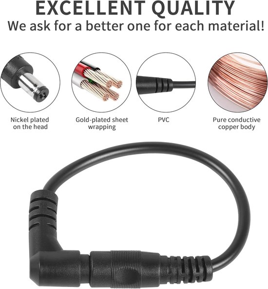 DC verlengkabel 90 graden 12V, 5,5 x 2,1 mm, mannelijke naar vrouwelijke adapter voor beveiligingscamera van Merkloos — afbeelding 5