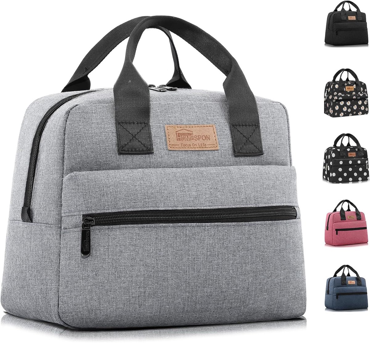 Geïsoleerde Lunchtas met Grote Capaciteit - Waterdichte Handtas voor School, Kantoor en Picknick (Grijs)