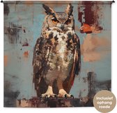 Wandkleed 180x180 cm - Wanddoek Geschilderd - Abstract - Uil - Bruin - Wandtapijt - Wandkleden