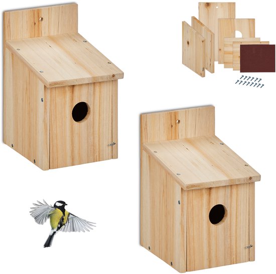 vogelhuisje bouwpakket - set van 2 - 35 mm opening - koolmees - hout