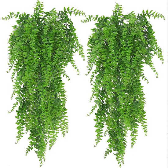 Kunstplant - Nep Plant met Grote Bladeren - Decoratie voor Kunstmatige Hangende Varens - Plastic Klimop Decoratie - Voor Binnen & Buiten - Woonkamer/Balkon/Slaapkamer - 2-delig