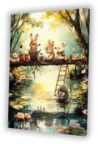 Bosdieren bij schilderworkshop - Dieren canvas schilderij - Schilderijen bosdieren - Aquarel - Woonkamer decoratie industrieel - Kantoor accessoires - canvas 50x70 cm