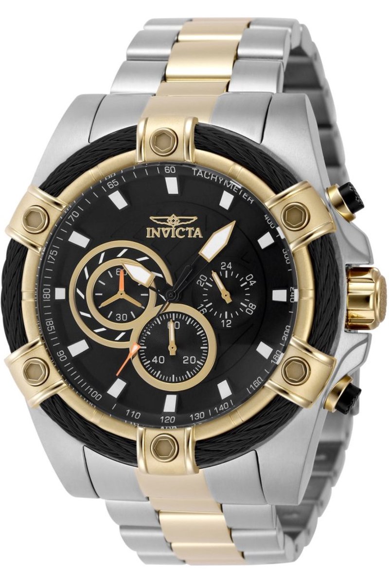 Invicta Bolt 48868 Heren Horloge - Waterdicht - Analoog - Quartz Uurwerk - Roestvrij Staal met zwarte Wijzerplaat - 52mm