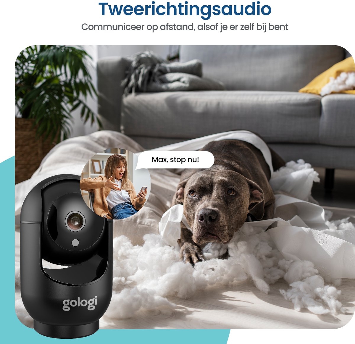 Afbeelding 3 van Gologi Huisdiercamera met App - Hondencamera - Pet camera - Beveiligingscamera Binnen - Security camera - Voor alle huisdieren - Met wifi - Zwart