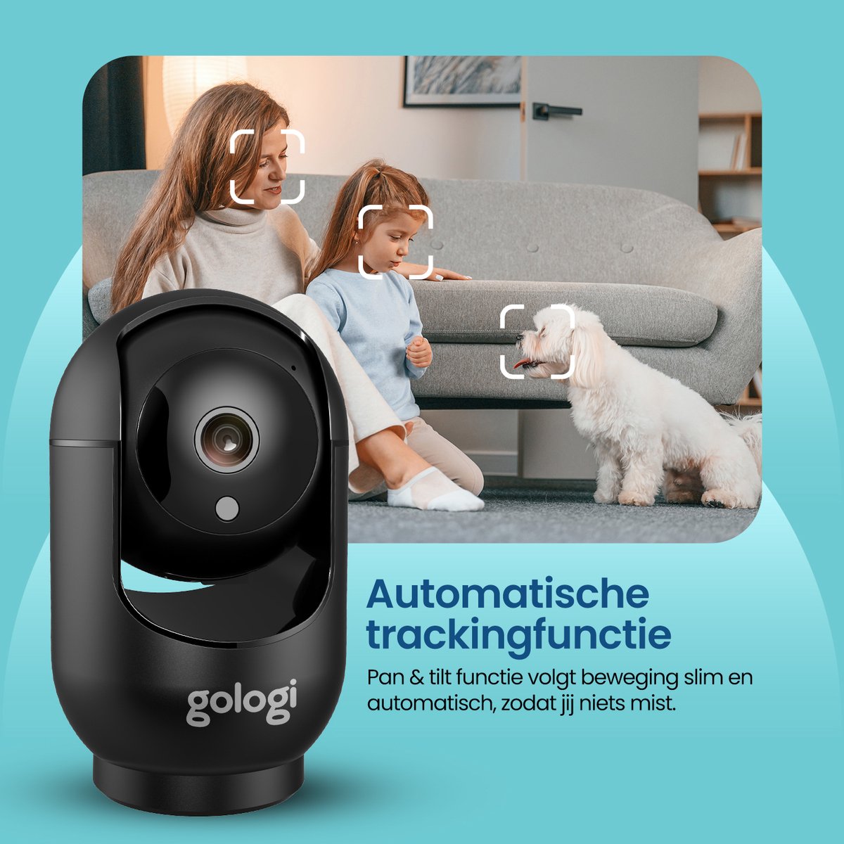 Afbeelding 2 van Gologi Huisdiercamera met App - Hondencamera - Pet camera - Beveiligingscamera Binnen - Security camera - Voor alle huisdieren - Met wifi - Zwart