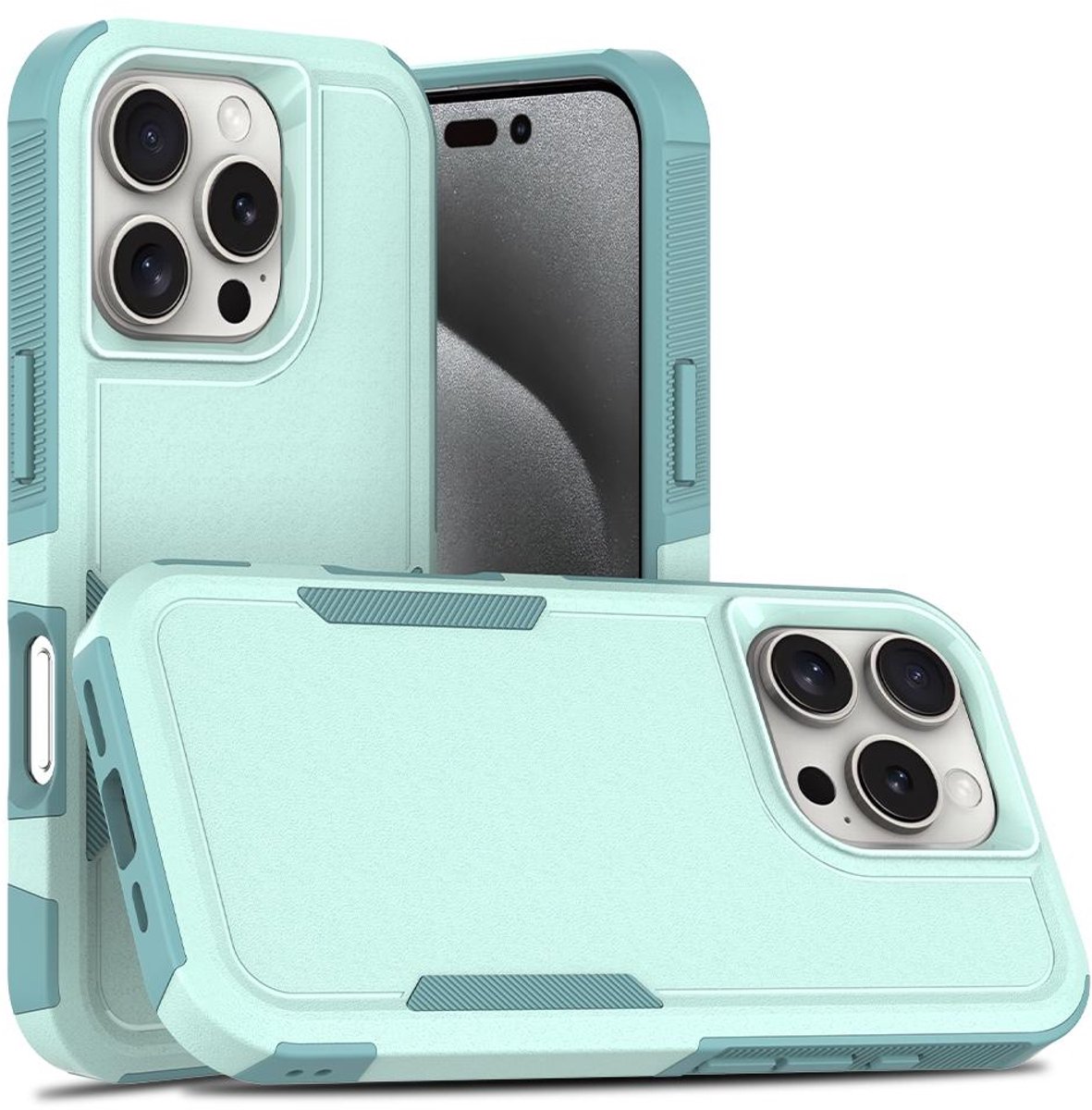 Mobigear Hoesje geschikt voor Apple iPhone 16 Pro Telefoonhoesje Hardcase | Mobigear Heavy Armor Backcover Shockproof | Schokbestendig iPhone 16 Pro Telefoonhoesje | Anti Shock Proof - Groen