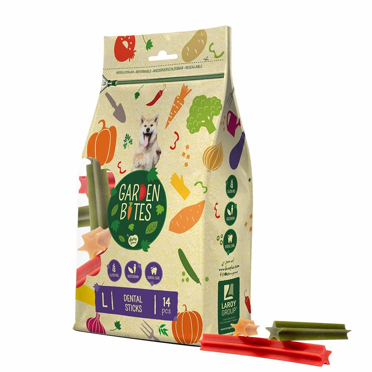 duvoplus Garden Bites - Dental Sticks Hondensnacks - Hondensnoepjes - Vegetarisch & Glutenvrij - Large 14st
