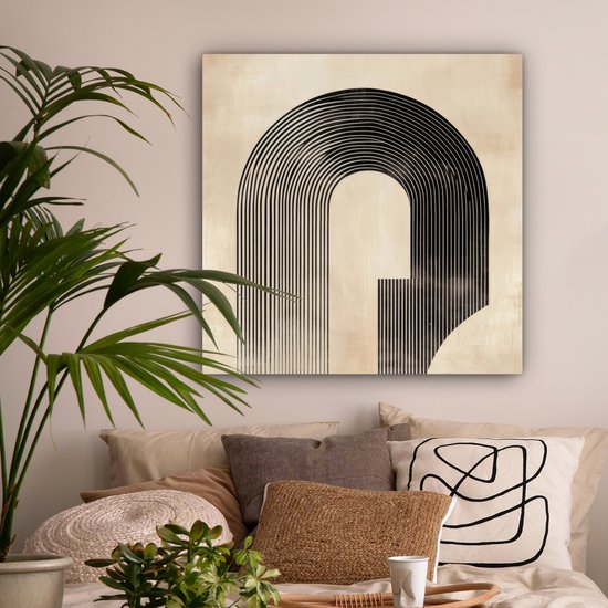 Tableau sur toile 90x90 cm - Décoration murale Arche - Rayures - Minimaliste - Zwart - Décoration murale salon - Décoration chambre - Accessoires chambre - Peintures sur toile