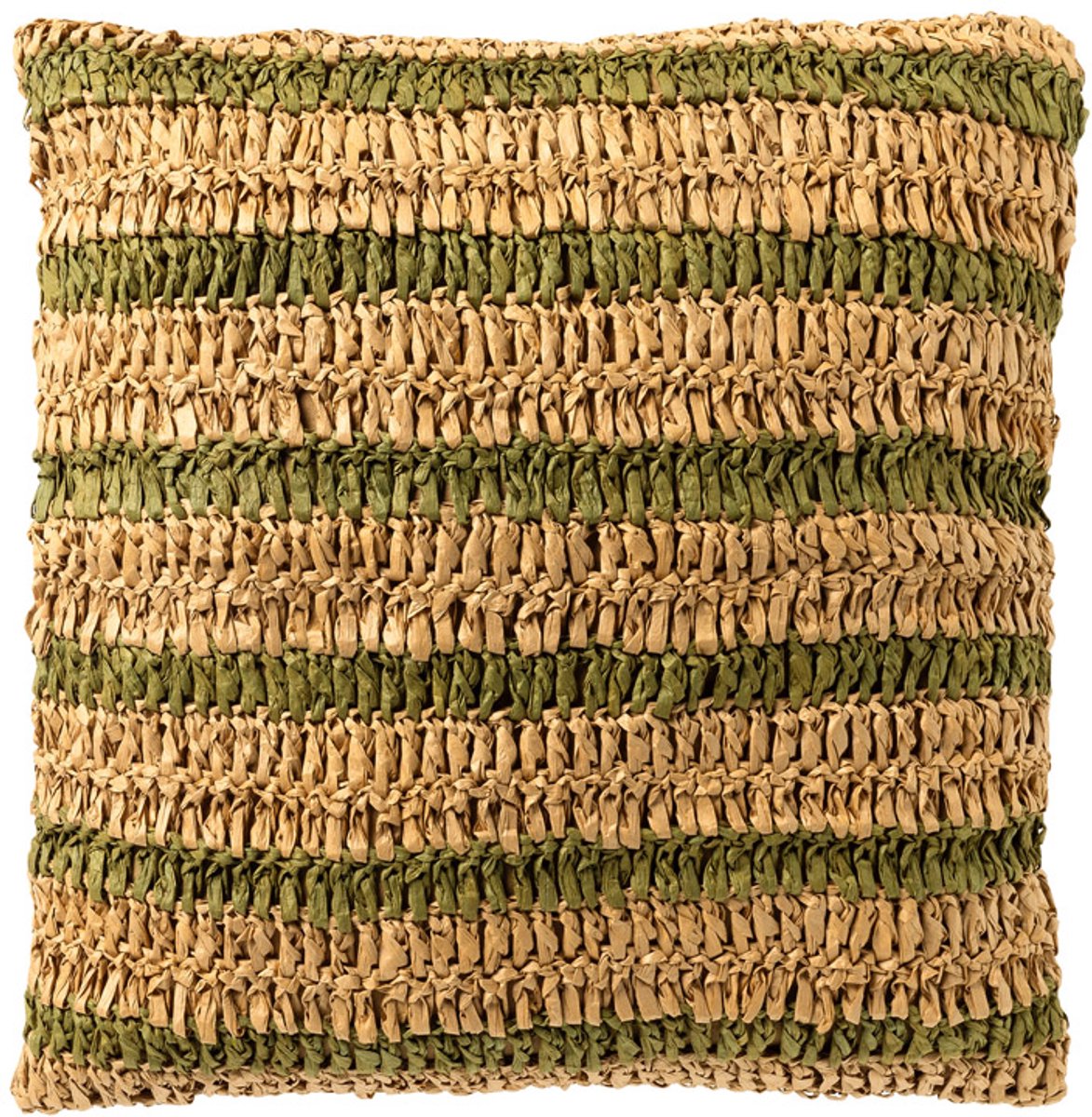 Dutch Decor ANTONY - sierkussen 45x45 cm - strepen van raffia - Olive Branch - groen, bruin - Inclusief binnenkussen - Luxe kussens voor woonkamer & bank Olijfgroen