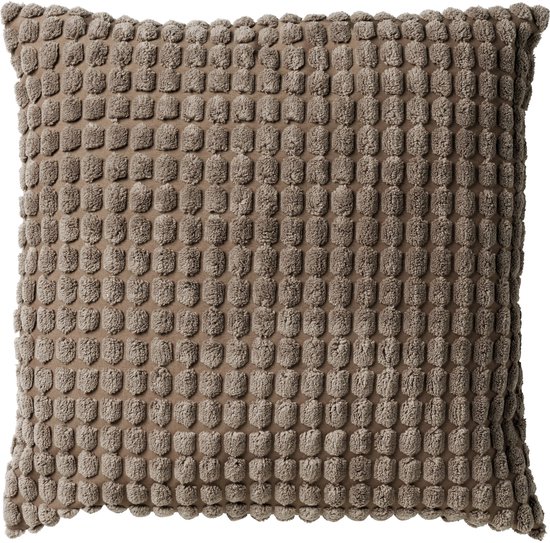 Coussin carré marron avec une fine structure 3D de boules.