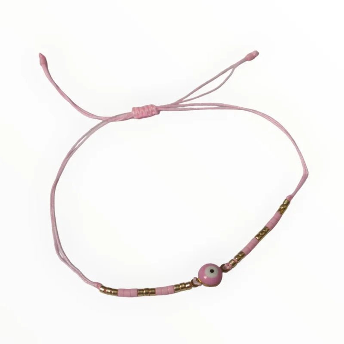 Aramat Jewels | Armbanden | Verstelbare Armband Met Boze Oog Steen | Roze | |2mm | Metaal | Kinderen, Volwassenen | Verkleurd niet