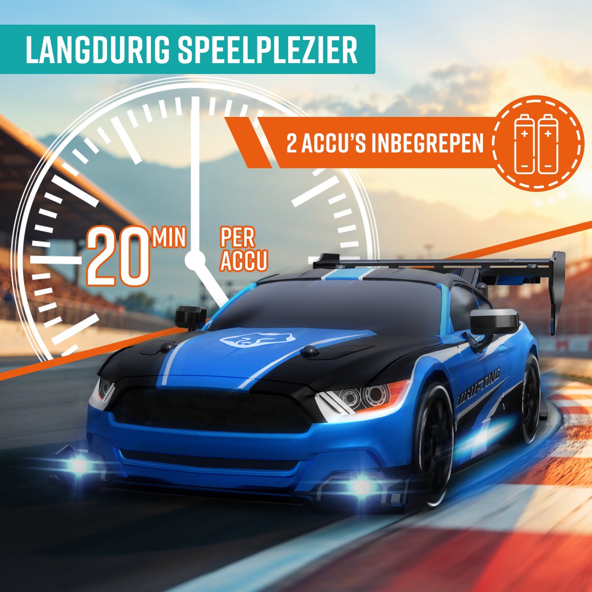 Napi Bestuurbare RC Auto - Drift Car met 2 Accu’s, LED & Accessoires - 15 km/h - Buitenspeelgoed - Race Autos voor Jongens & Volwassenen - Buiten Speelgoed - Speelgoedauto Radiografisch - Drift King — afbeelding 4