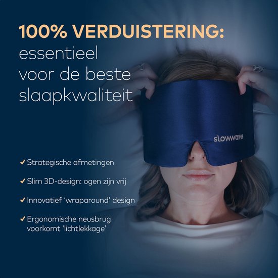Slowwave Premium Silk Sleep Mask - 3D Edition - Geen druk op de ogen dankzij innovatief 3D design - Ultrazacht en 100% verduisterend - Echt moerbeizijde - Kleur: Navy (donkerblauw)