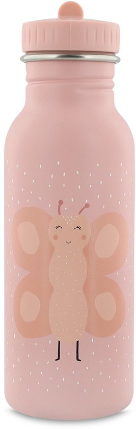 Gourde Trixie – Mme. Butterfly- Bouteille d'eau en acier inoxydable pour enfants - 500 ml - Bouteille anti-fuite - Rose - Papillon