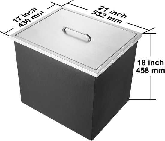 Drop-in ijskast, 21" L x 17" B x 18" H, roestvrij staal, 40 qt commerciële koelbox met deksel, afvoerbuis en stop, voor wijn- en bierservice buitenshuis — afbeelding 3