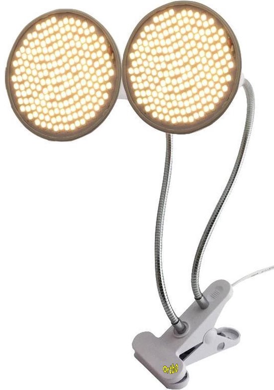 Ortho® - WW 200 LED Warm Wit Groeilamp - Bloeilamp - Kweeklamp - Grow light - Groei lamp (met 2 upgraded 200 LED Warm Wit lampen) - 2 Flexibele lamphouders - Spotje met Klem - 2x