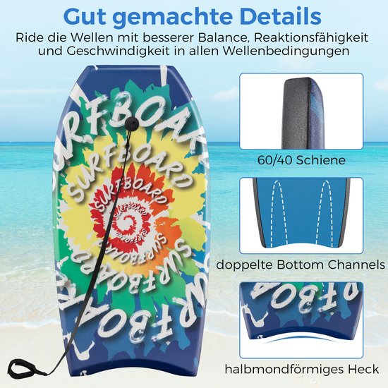 Cirdora Opblaasbaar bodyboard, opblaasbare zee surfplank met handgreep