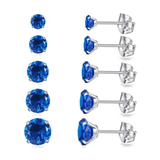 Aramat Jewels-Oorbellen-Titanium Oorbellen Met Donkerblauwe Zirkonia--6mm--